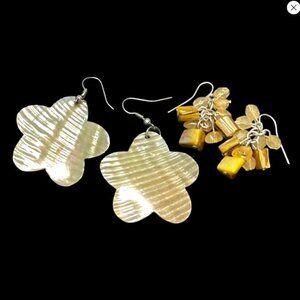 Two 2 Pair Earrings Natural Seashell Abalone Cream Yellow Earth Tones
